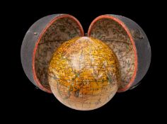 A 2 3/4 inch pocket globe and case, attributed to George Adams junior after Herman Moll,
