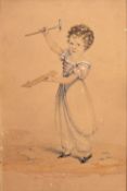 Attributed to Adam Buck (British, 1759-1833) 'Me useful now Mamma !' Pencil and watercolour 21.