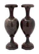 A pair of Cornish serpentine urns,