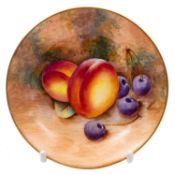 A Royal Worcester fruit painted plate and a similar small dish the first painted with peaches,