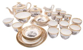 A Spode bat-printed porcelain part tea and coffee service decorated in pattern 558 with landscape