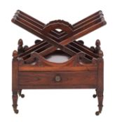 A George IV rosewood three division Canterbury, with X frame divisions and laurel leaf crestings,