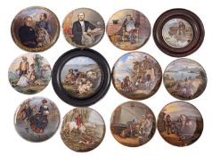 A collection of Pratt Ware pottery pot lids,
