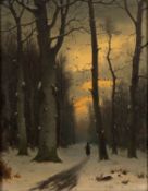 Eduard Hein (German, 1854 -1918) A woodland walk in winter Oil on board 35 x 27.
