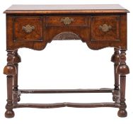 A walnut and burr veneered rectangular side table in the William and Mary style,