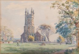 Bernard Cecil Gotch (British, 1876-1949) Country Church and Churchyard Watercolour 23.5 x 34.