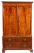 A George III mahogany and inlaid linen press,