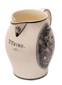 A Liverpool creamware jug, of oviform with strap handle,