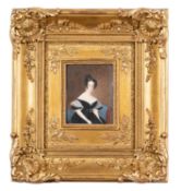 French School, 19th Century A Lady wearing a black dress, seated Watercolour on Ivory 10.