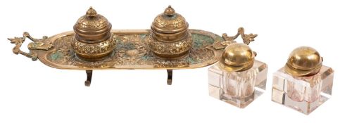 A gilt brass encrier,