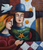 Continental School (Contemporary) 'Harlequin' Oil on board 60 x 51cm Indistinctly signed lower