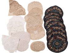 Eight Chinese silkwork embroidered panels of circular form decorated with opposing butterflies,