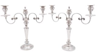 A pair of 19th century Sheffield Plate twin branch candelabra,