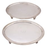 A pair of George III silver waiters, Timothy Renou, London 1797, of oval form,