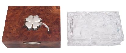 A Tiffany & Co glass cigarette box and cover, signed as per title in a Tiffany & Co box,