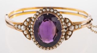 An early 20th century amethyst and pearl bracelet,
