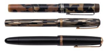 A Vintage Parker Duofold fountain pen, black cap and barrel with gold plated clip and banding ,