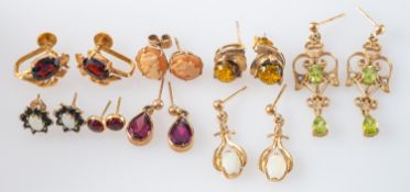 Eight pairs of earrings, including inter alia,