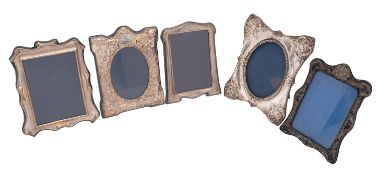 Five modern silver photograph frames, various dates and makers, (5).