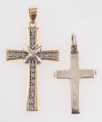 Two cruciform pendants, including a pendant set with single-cut diamonds,