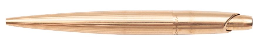 A mid-20th century Parker gold plated notebook ball pen, with milled barrel, 10.5cm long.