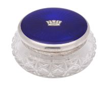 An Edward VII silver, glass and enamel powder bowl, Page, Keen & Page (Plymouth), London 1905,