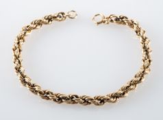 A ropetwist bracelet, stamped '375', total length ca. 20cm, total weight ca. 16.1gms.