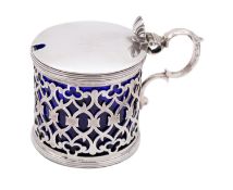 An Edward VII silver drum mustard pot, maker Thomas Goodfellow, London 1904,