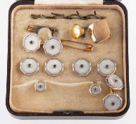 A pair of sapphire and mother of pearl double sided cufflinks,