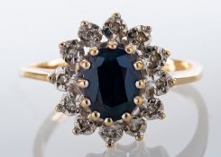 A 9ct gold sapphire and diamond ring,