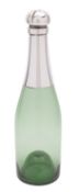 A late Victorian novelty silver & green glass champagne decanter,
