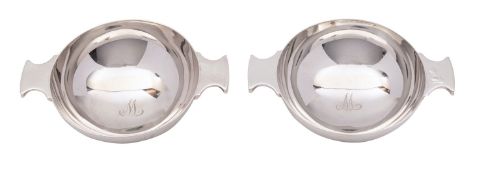 A pair of George V silver whisky quaichs, Elkington and Co Ltd, Birmingham 1938, model number 32979,