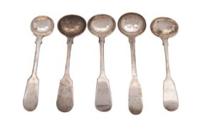 A pair of Victorian silver salts, John Stone, Exeter, 1858 Fiddle pattern, engraved initials,