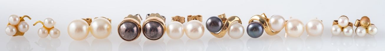 Seven pairs of cultured pearl ear studs, including inter alia,