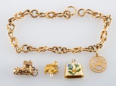 A knot-link charm bracelet, stamped '9.375', length of bracelet ca.