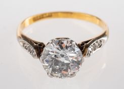 A diamond ring, the old brilliant cut diamond, estimated to weigh 1.