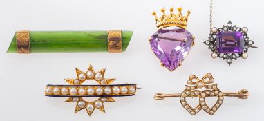 Five gemset brooches, including inter alia,