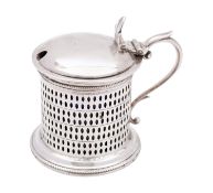 A Victorian silver drum mustard, maker Richard Burbridge Harrods Stores Ltd, London 1889,