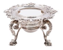 A George IV cast silver kettle stand and burner, Robert Garrard & Co, London 1829,