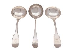 A pair of William IV silver sauce ladles, maker Adey Bellamy Savory, London 1828, Fiddle pattern,