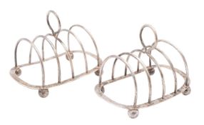 A pair of George V silver five bar wire work toast racks, S W Goode & Co, Birmingham 1919,