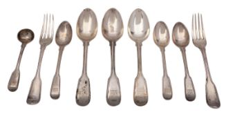 A Victorian silver part canteen of flatware, maker George Adams, London,