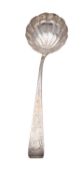 A George III Irish silver shell bowl ladle, maker Joseph Craig, Dublin 1774, Old English pattern,