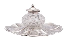 A Victorian silver inkstand, maker Henry Wilkinson & Co John Brashie, London 1885,