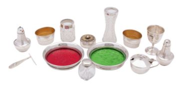 A pair of silver and glass bottle coasters, maker J B Chatterley & Sons Ltd, Birmingham 1972,