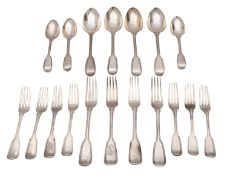 A William IV part silver canteen of flatware, maker Mary Chawner, London mostly 1837,