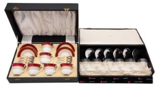 An Elizabeth II silver and glass cocktail set, dishes T&S Birmingham 1959,