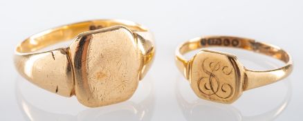 Two 9ct gold signet rings,
