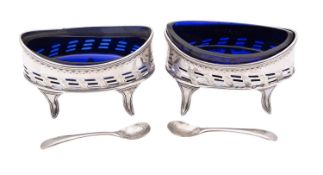 A pair of George III silver salts, maker's mark Henry Chawner, London 1791, of navette form,