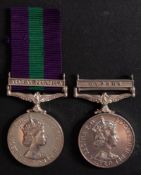 Two Elizabeth II General Service Medals. '1223 Pte Muhammad Ali TOS' with Arabian Peninsular clasp.